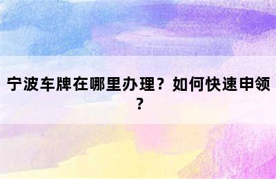 宁波车牌在哪里办理？如何快速申领？