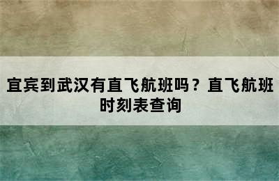 宜宾到武汉有直飞航班吗？直飞航班时刻表查询