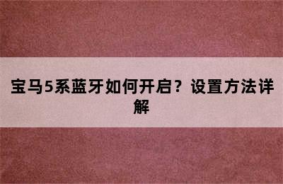 宝马5系蓝牙如何开启？设置方法详解