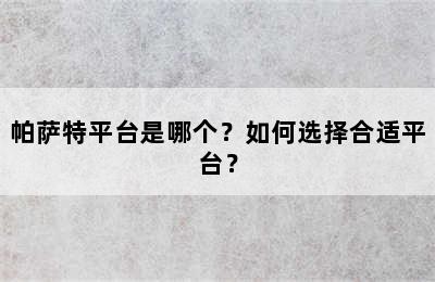 帕萨特平台是哪个？如何选择合适平台？