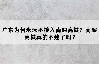 广东为何永远不接入南深高铁？南深高铁真的不建了吗？