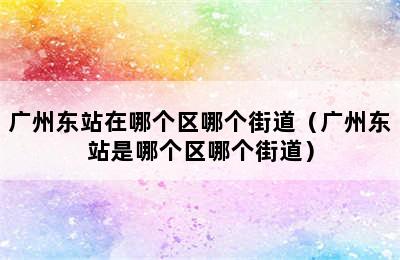 广州东站在哪个区哪个街道（广州东站是哪个区哪个街道）