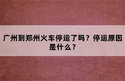 广州到郑州火车停运了吗？停运原因是什么？