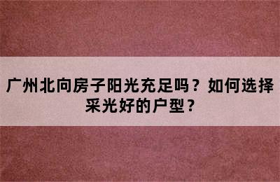 广州北向房子阳光充足吗？如何选择采光好的户型？