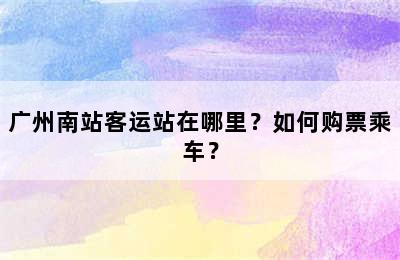 广州南站客运站在哪里？如何购票乘车？