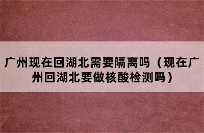 广州现在回湖北需要隔离吗（现在广州回湖北要做核酸检测吗）