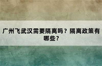 广州飞武汉需要隔离吗？隔离政策有哪些？