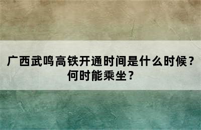 广西武鸣高铁开通时间是什么时候？何时能乘坐？