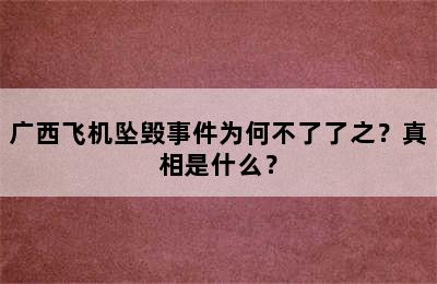 广西飞机坠毁事件为何不了了之？真相是什么？