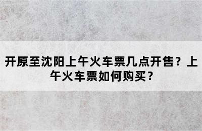 开原至沈阳上午火车票几点开售？上午火车票如何购买？