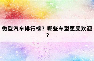 微型汽车排行榜？哪些车型更受欢迎？