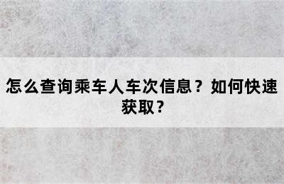 怎么查询乘车人车次信息？如何快速获取？