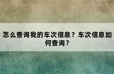 怎么查询我的车次信息？车次信息如何查询？