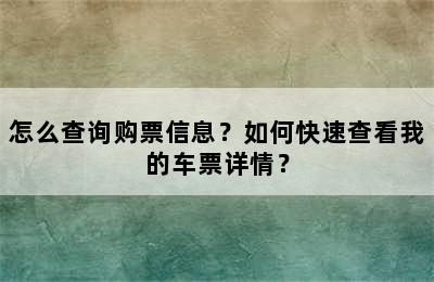 怎么查询购票信息？如何快速查看我的车票详情？