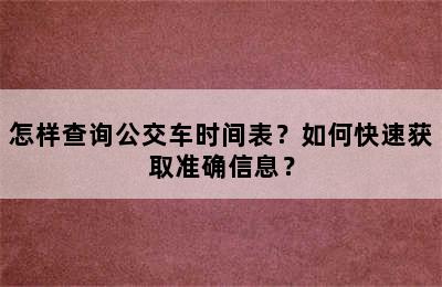 怎样查询公交车时间表？如何快速获取准确信息？