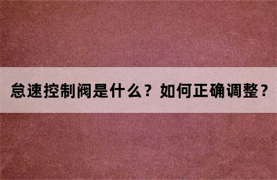 怠速控制阀是什么？如何正确调整？