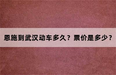 恩施到武汉动车多久？票价是多少？