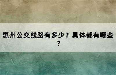 惠州公交线路有多少？具体都有哪些？