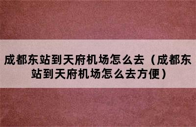 成都东站到天府机场怎么去（成都东站到天府机场怎么去方便）