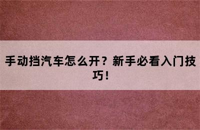 手动挡汽车怎么开？新手必看入门技巧！