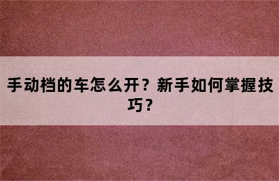 手动档的车怎么开？新手如何掌握技巧？