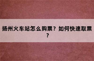 扬州火车站怎么购票？如何快速取票？