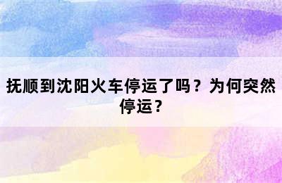 抚顺到沈阳火车停运了吗？为何突然停运？