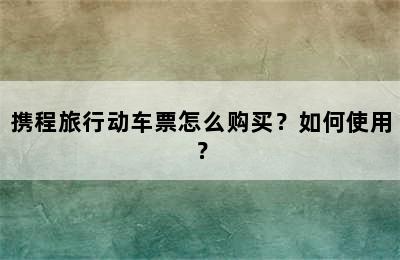 携程旅行动车票怎么购买？如何使用？