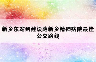 新乡东站到建设路新乡精神病院最佳公交路线