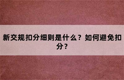 新交规扣分细则是什么？如何避免扣分？