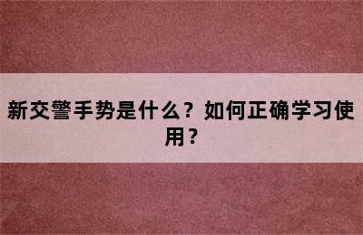 新交警手势是什么？如何正确学习使用？