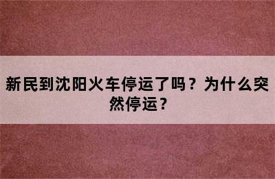 新民到沈阳火车停运了吗？为什么突然停运？