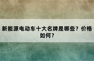 新能源电动车十大名牌是哪些？价格如何？