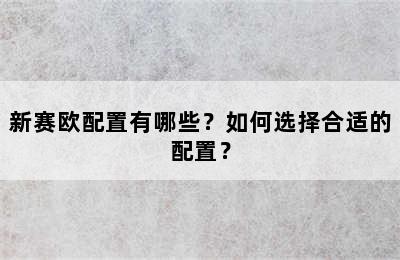 新赛欧配置有哪些？如何选择合适的配置？