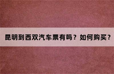 昆明到西双汽车票有吗？如何购买？