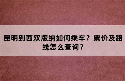 昆明到西双版纳如何乘车？票价及路线怎么查询？