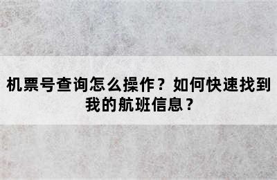 机票号查询怎么操作？如何快速找到我的航班信息？