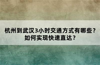 杭州到武汉3小时交通方式有哪些？如何实现快速直达？