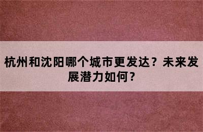 杭州和沈阳哪个城市更发达？未来发展潜力如何？