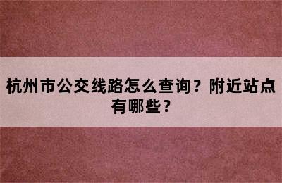 杭州市公交线路怎么查询？附近站点有哪些？