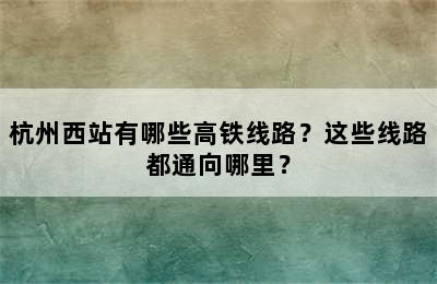 杭州西站有哪些高铁线路？这些线路都通向哪里？