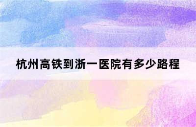 杭州高铁到浙一医院有多少路程