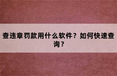 查违章罚款用什么软件？如何快速查询？