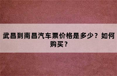 武昌到南昌汽车票价格是多少？如何购买？