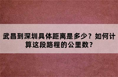 武昌到深圳具体距离是多少？如何计算这段路程的公里数？