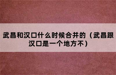 武昌和汉口什么时候合并的（武昌跟汉口是一个地方不）