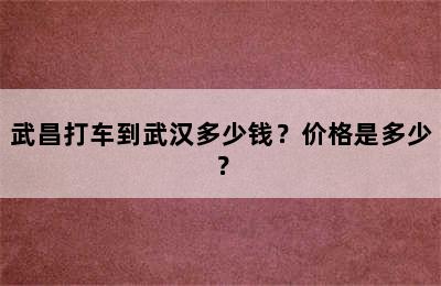 武昌打车到武汉多少钱？价格是多少？