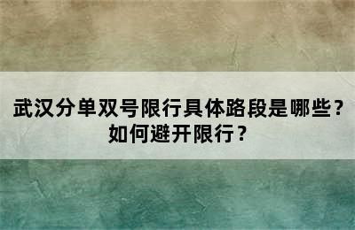 武汉分单双号限行具体路段是哪些？如何避开限行？