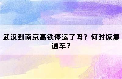 武汉到南京高铁停运了吗？何时恢复通车？