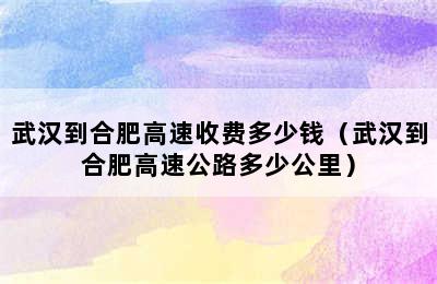 武汉到合肥高速收费多少钱（武汉到合肥高速公路多少公里）